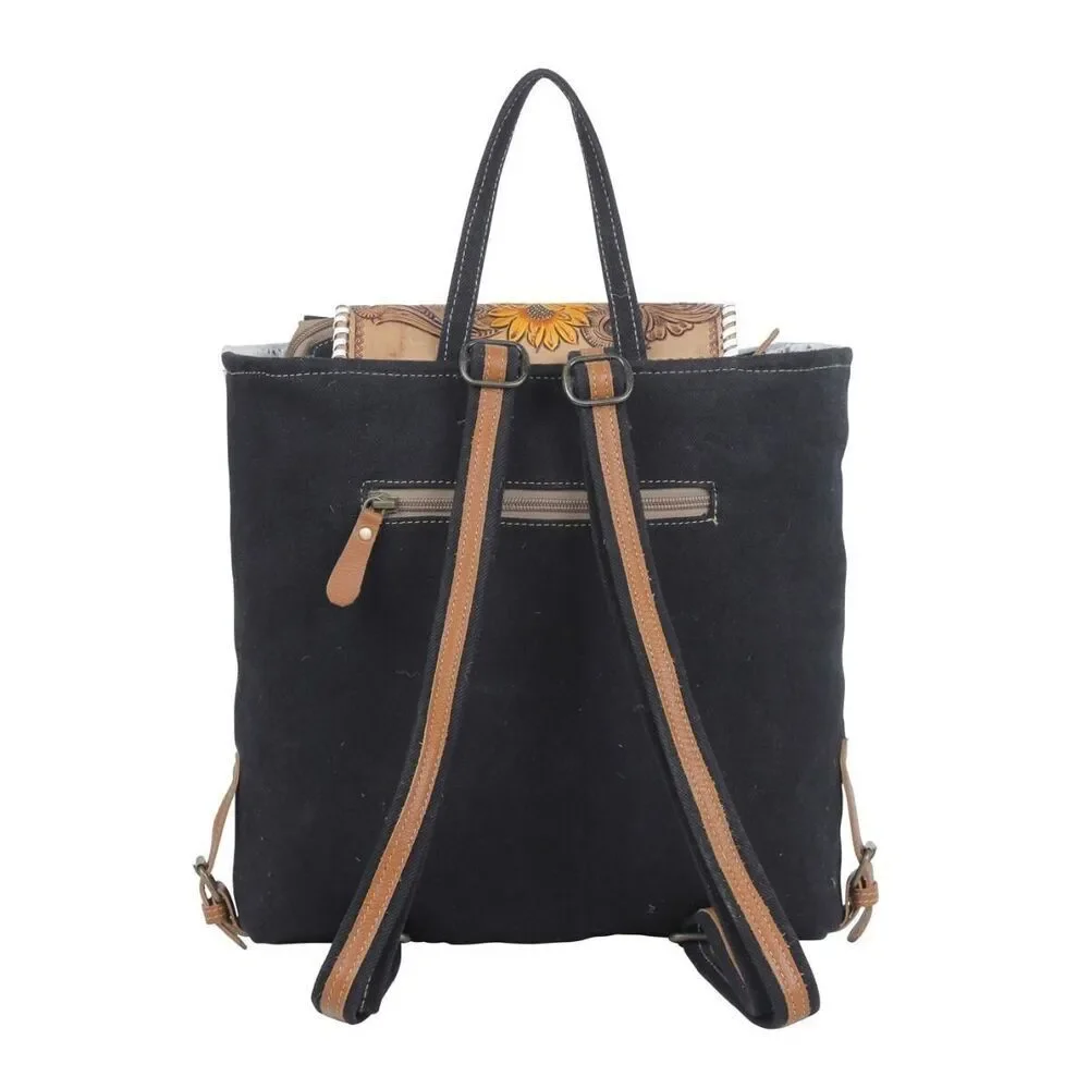 Myra Bag Handmade Padauk Hand Tooled Bag Upcycled Canvas & Cowhide Leather